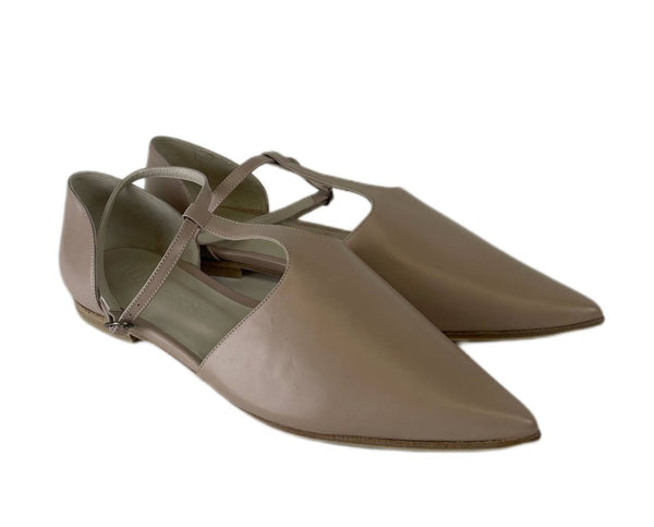 Freda Salvador Women's Nude Calf Tulip T-Strap Flat Size US 10 NWB