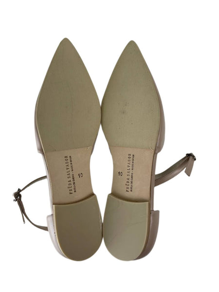 Freda Salvador Women's Nude Calf Tulip T-Strap Flat Size US 10 NWB
