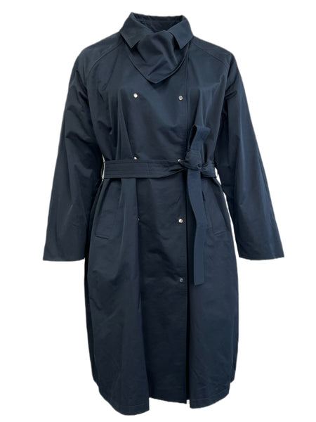 Marina Rinaldi Women's Navy Tulipano Cotton Blended Trench Coat Size NWT
