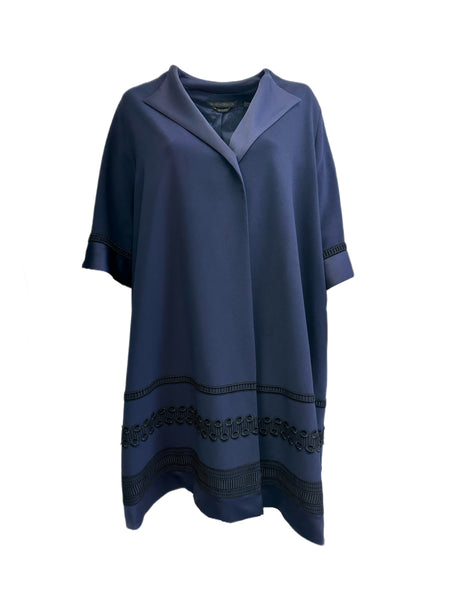 Marina Rinaldi Women's Navy Tulipano Embroidered Coat NWT