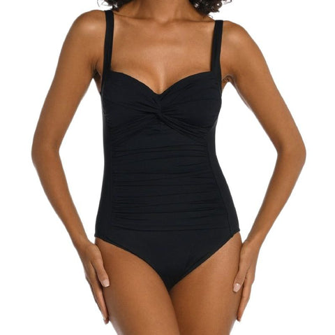 LA BLANCA Women's Black Island Goddess Twisted One Piece Swimsuit #A13 8 NWT