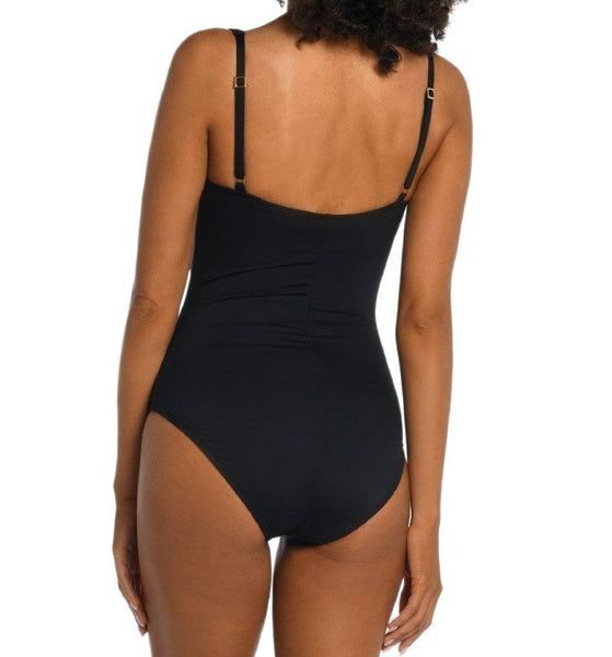 LA BLANCA Women's Black Island Goddess Twisted One Piece Swimsuit #A13 8 NWT