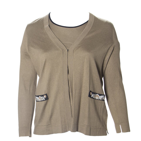 MARINA RINALDI Women's Brown Usa Silk 2-Piece Sweater Set $1480 NWT