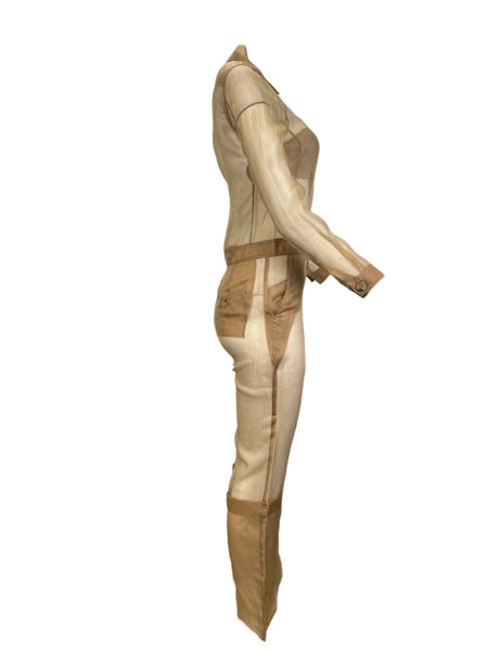 Max Mara Women's Brown Uragano Silk Sheer Jumpsuit Size 4 NWT