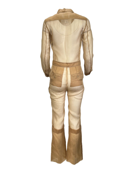 Max Mara Women's Brown Uragano Silk Sheer Jumpsuit Size 4 NWT