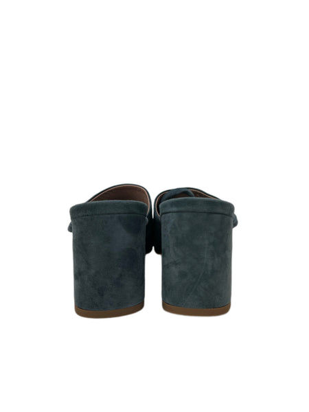Max Mara Women's Azzurro Utopico Suede Block Heel Wrap Sandals  NWB