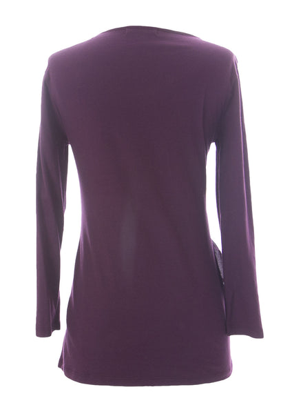 VELVET by Graham & Spencer Women's Eggplant Round Neck Ruffle Blouse S $99 NEW