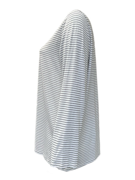 Marina Rinaldi Women's White Valente Striped Long Sleeve T Shirt NWT