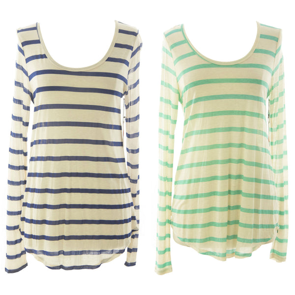 VELVET by Graham & Spencer Women's Striped Long Sleeve Rayon Tee $99 NEW