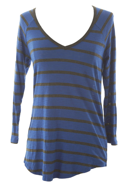 VELVET by Graham & Spencer Women's Striped 3/4 Sleeve V-Neck Tee $86 NEW
