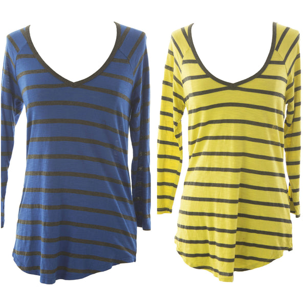 VELVET by Graham & Spencer Women's Striped 3/4 Sleeve V-Neck Tee $86 NEW