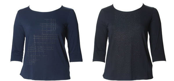 MARINA RINALDI Women's Velo Gemmed Front T-Shirt $180 NWT