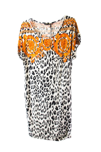 Versace Beachwear Women's Barocco Animalier Cut-out Top IT 42 Orange