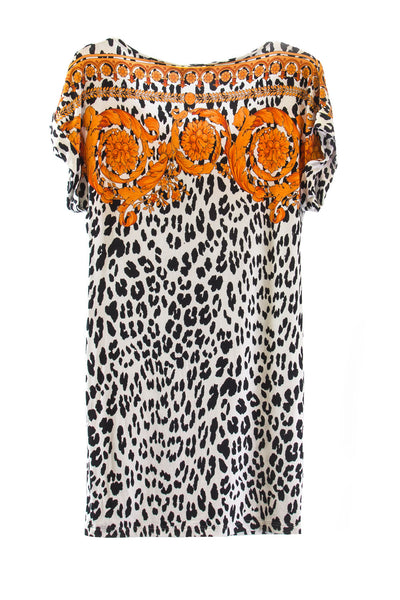 Versace Beachwear Women's Barocco Animalier Cut-out Top IT 38 Orange