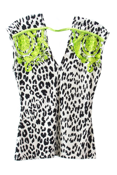 Versace Beachwear Women's Barocco Animalier Cut-out Top IT 40 Lime