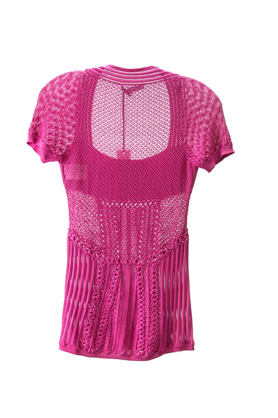 Versace Collection Women's Silk Blend Crochet Top IT 42 Rose Pink