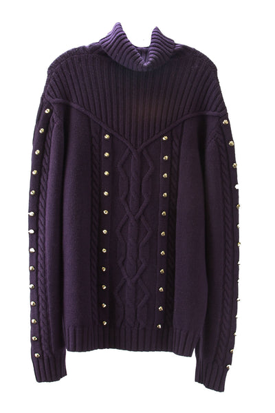 Versace Collection Women's Studded Turtleneck Sweater, XXX-Large Dark Plum