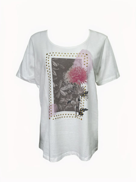 Marina Rinaldi Women's White Vaglie Short Sleeve T-Shirt NWT