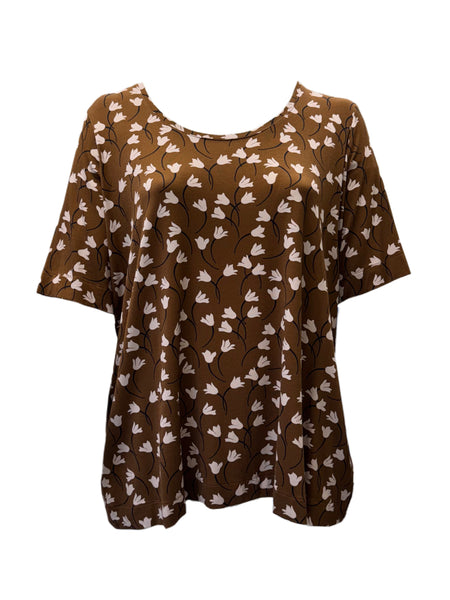 Marina Rinaldi Women's Brown Vagone Pullover T-Shirt NWT