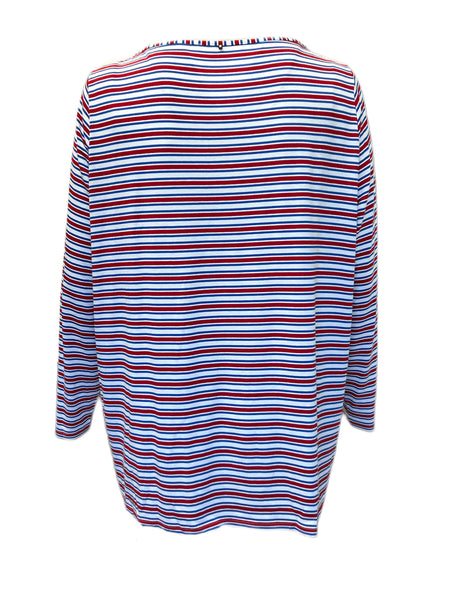 Marina Rinaldi Women's Red Vairone Striped Long Sleeve T Shirt Size XXL