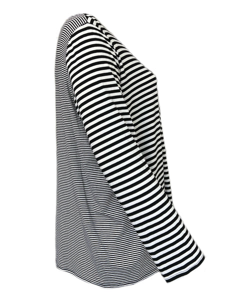 Marina Rinaldi Women's Black Valanga Striped Long Sleeve T Shirt Size XL NWT