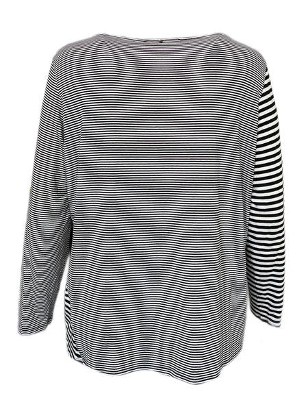 Marina Rinaldi Women's Black Valanga Striped Long Sleeve T Shirt Size XL NWT