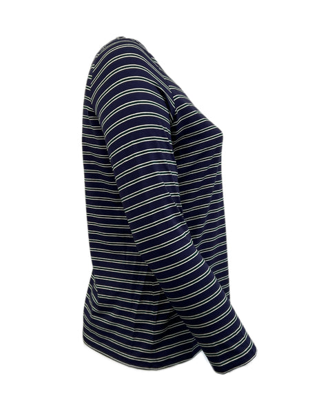 Marina Rinaldi Women's Navy Valente Striped Long Sleeve T Shirt NWT