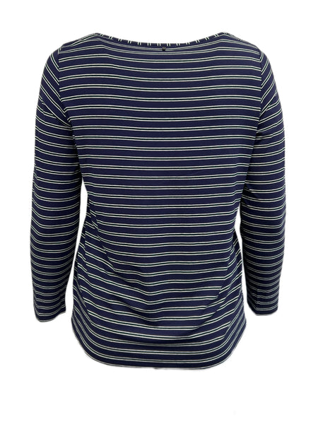Marina Rinaldi Women's Navy Valente Striped Long Sleeve T Shirt NWT