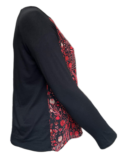 Marina Rinaldi Women's Nero Valgo Printed 3/4 Sleeve Top Size M NWT