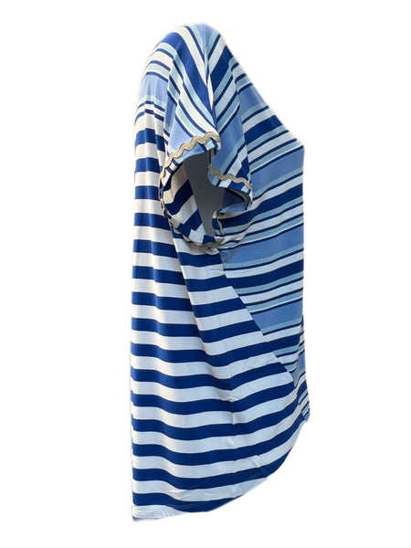 Marina Rinaldi Women's Blue Valletto Striped Jersey T Shirt NWT