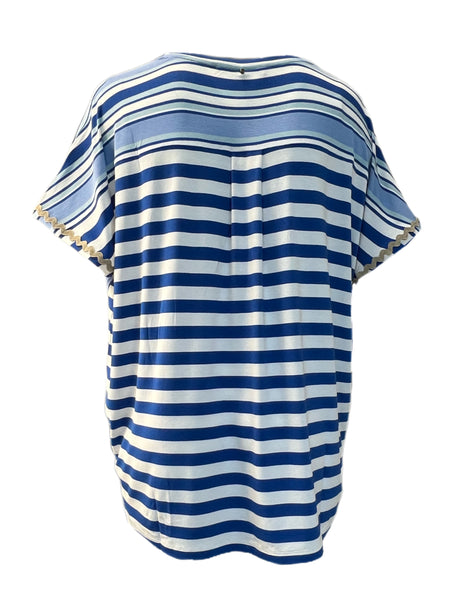 Marina Rinaldi Women's Blue Valletto Striped Jersey T Shirt NWT