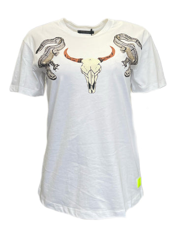 Marina Rinaldi Women's White Vittoria Printed Cotton T Shirt NWT