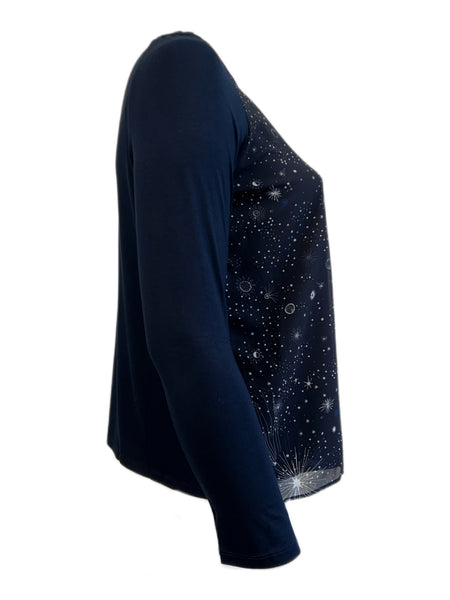 Marina Rinaldi Women's Navy Valvola Long Sleeve Jerset T Shirt NWT