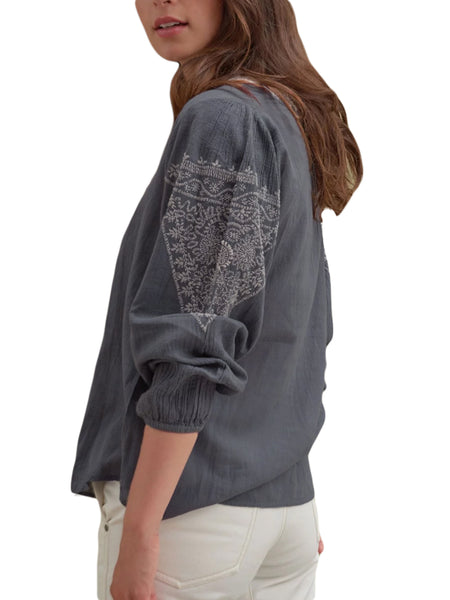 ROBERTA ROLLER RABBIT Women's Charcoal/Natural Vanou Top Sz M $135 NEW