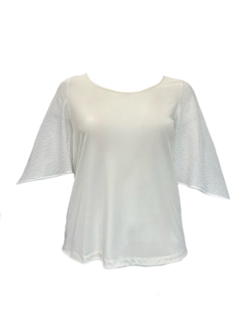 Marina Rinaldi Women's White Vasca Butterfly Sleeve T Shirt NWT