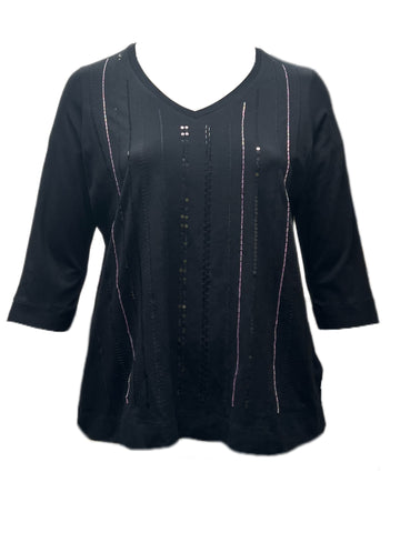 Marina Rinaldi Women's Black Velo Embellished Jersey T Shirt NWT