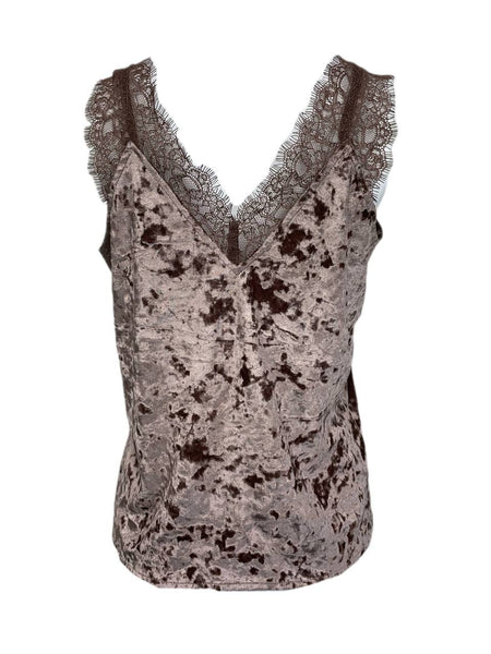 HEARTLOOM Women's Tan Lace Velvet Cami Top Size S NWOT