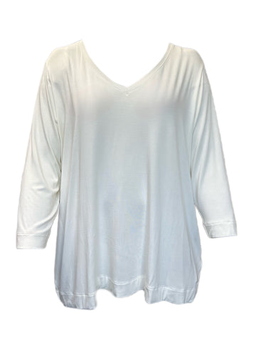 Marina Rinaldi Women's White Vera 3/4 Sleeve Jersey T Shirt Size M NWT