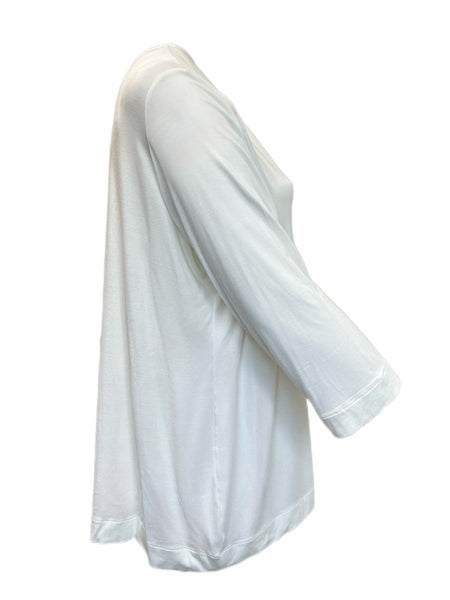 Marina Rinaldi Women's White Vera 3/4 Sleeve Jersey T Shirt Size M NWT