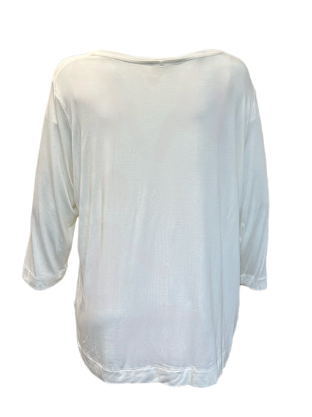 Marina Rinaldi Women's White Vera 3/4 Sleeve Jersey T Shirt Size M NWT