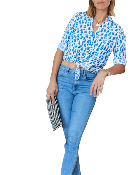 ROBERTA ROLLER RABBIT Women's Blue Vessels Guy Shirt $195 NEW