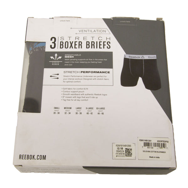 REEBOK Men's Black 3 Pack Stretch Boxer Briefs Small NEW