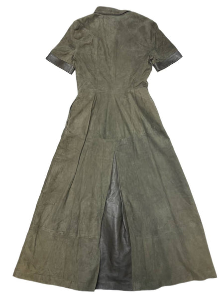BLK DNM Women's Olive Grey Short Sleeves Long Leather Dress 38 Size S NWT
