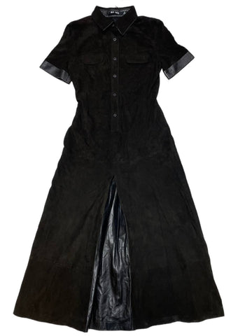 BLK DNM Women's Black Short Sleeves Long Leather Dress 38 Size S NWT
