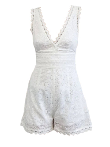 MADISON THE LABEL Women's White Lace V-Neck Short Romper #MS0225 X-Small NWT
