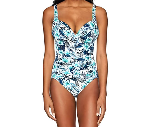 PENBROOKE Women's White Floral V-Neck One Piece Swimsuit #5501101 10 NWT