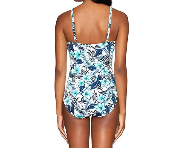 PENBROOKE Women's White Floral V-Neck One Piece Swimsuit #5501101 10 NWT