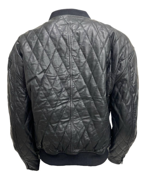 BLK DNM Women's Black Quilted Leather Bomber Jacket 72 Size Small NWT