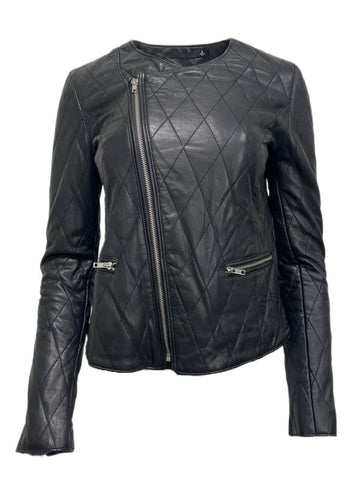 BLK DNM Women's Black Quilted Leather Jacket 41 Size Small NWT