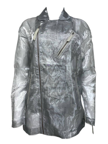 BLK DNM Women's Silver Polyester Leather Details Jacket 11 Size Small NWT